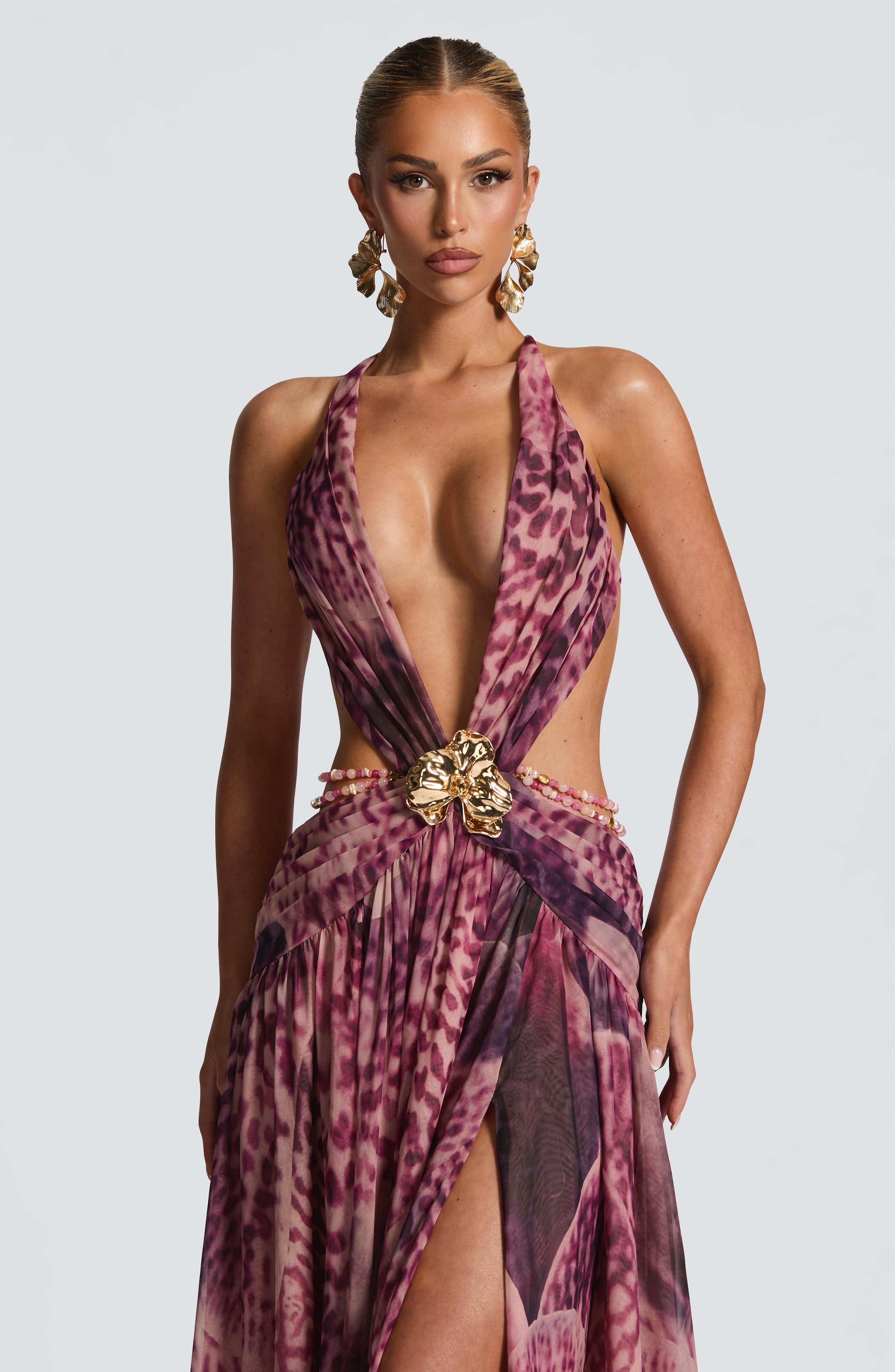 Hailey Maxi Dress - Magenta Orchid Print
