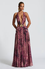 Hailey Maxi Dress - Magenta Orchid Print