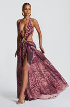 Hailey Maxi Dress - Magenta Orchid Print