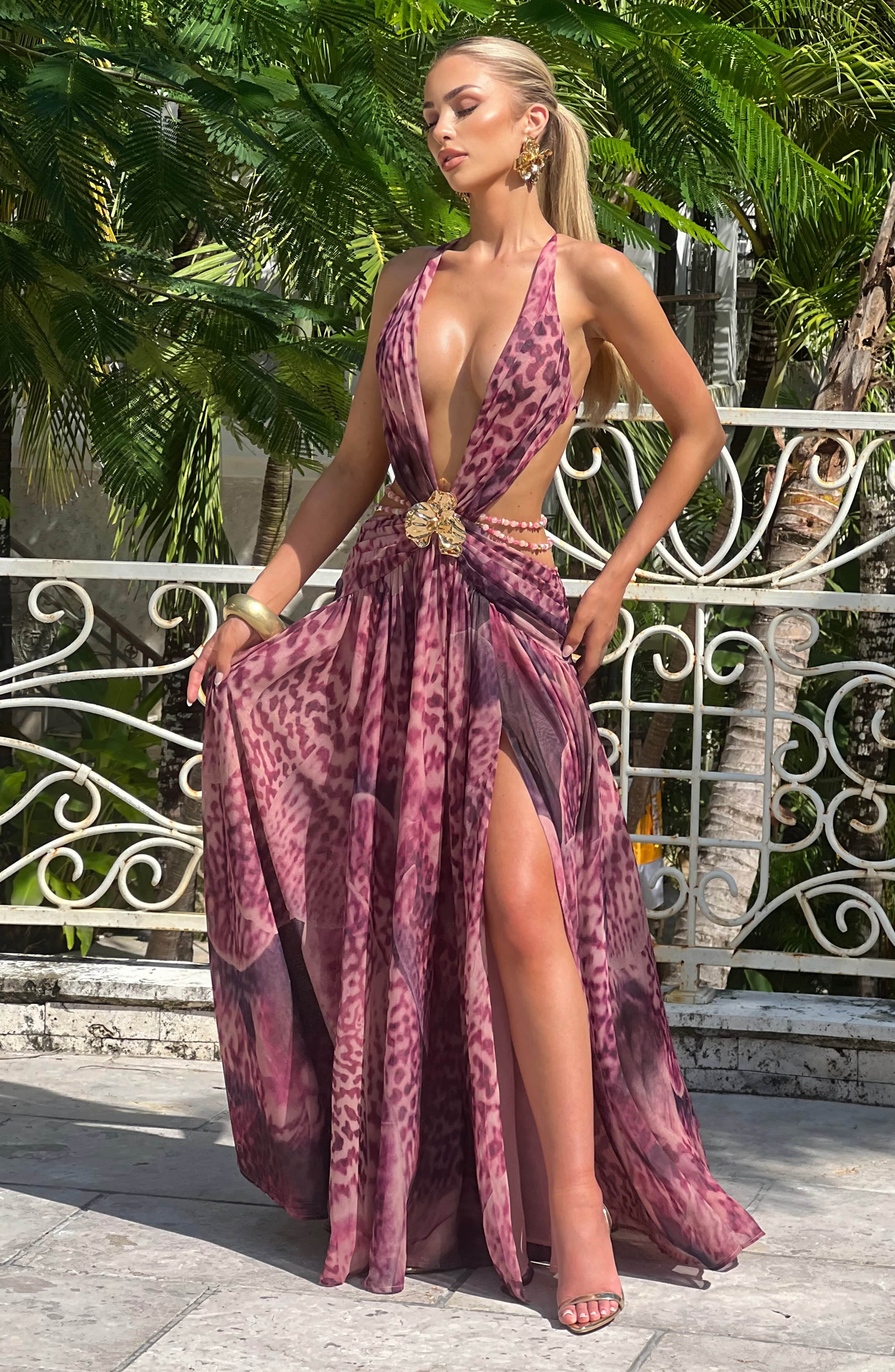 Hailey Maxi Dress - Magenta Orchid Print