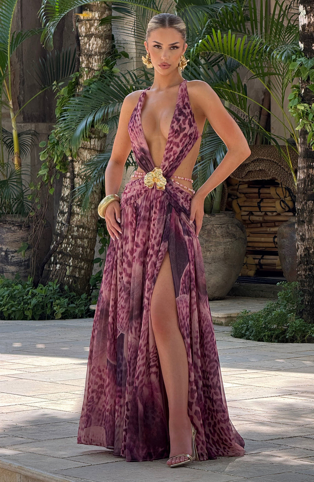 Hailey Maxi Dress - Magenta Orchid Print