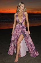Hailey Maxi Dress - Magenta Orchid Print