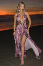 Hailey Maxi Dress - Magenta Orchid Print