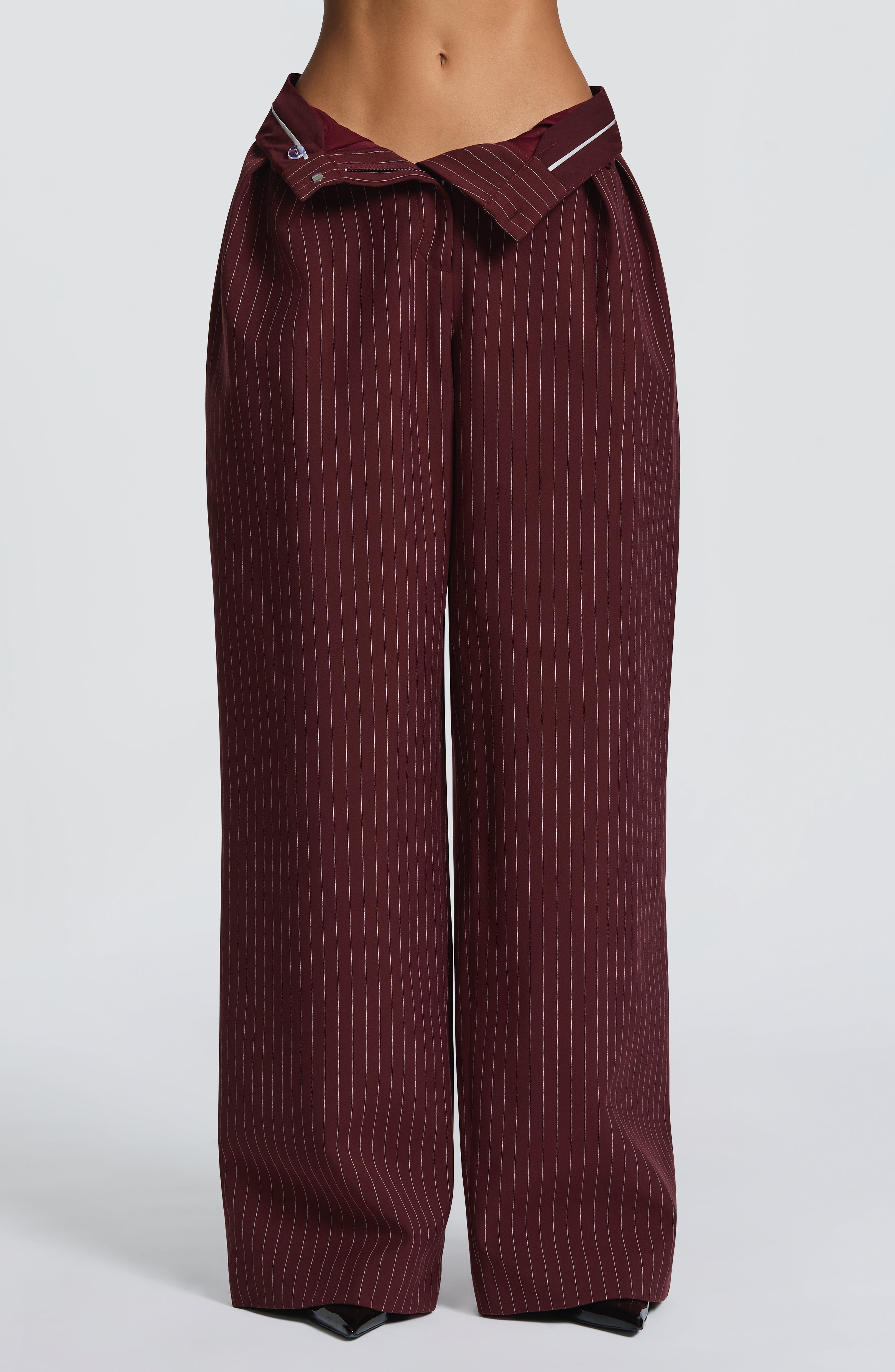 Natalie Pants - Burgundy Pinstripe