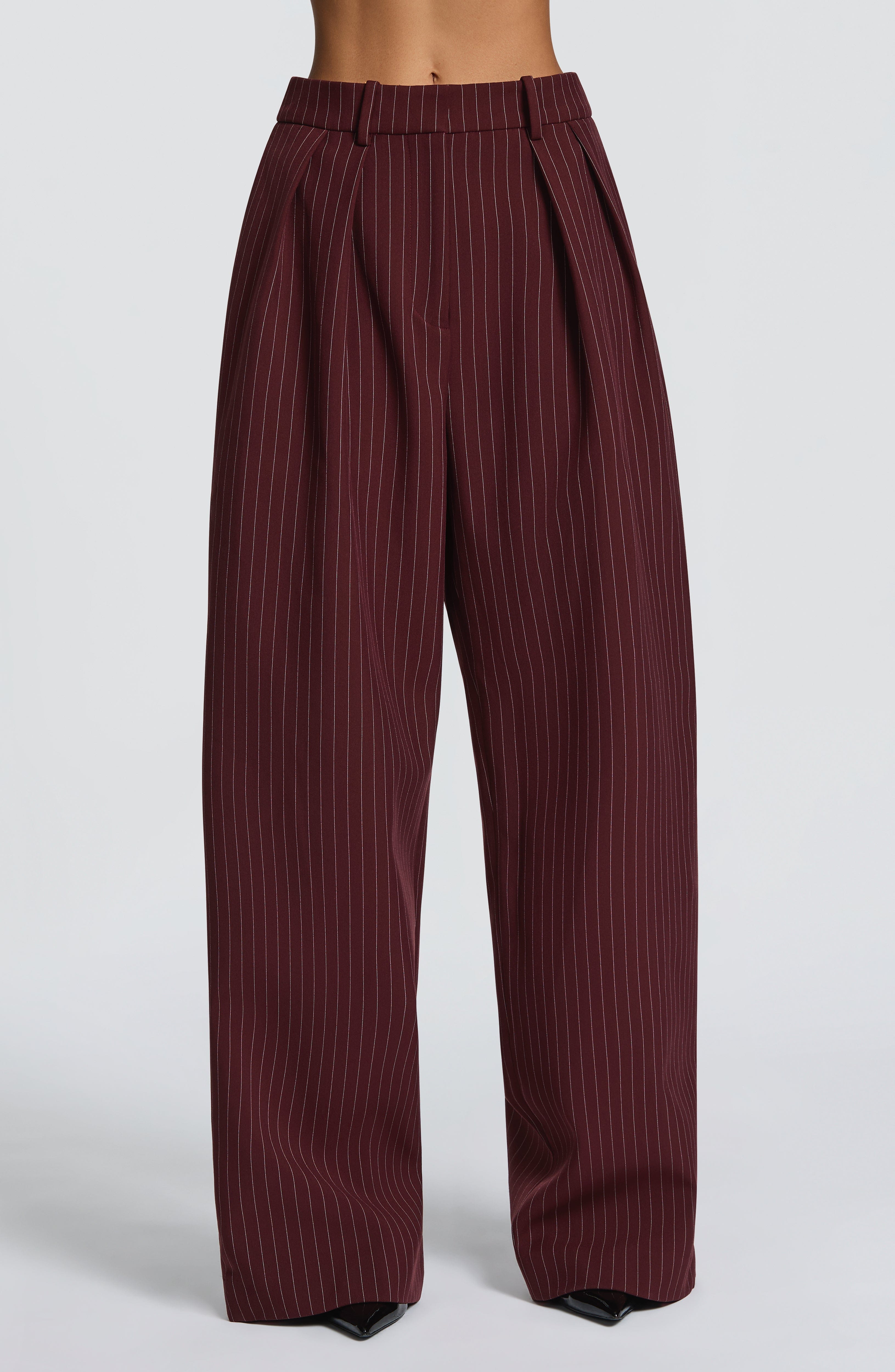 Natalie Pants - Burgundy Pinstripe