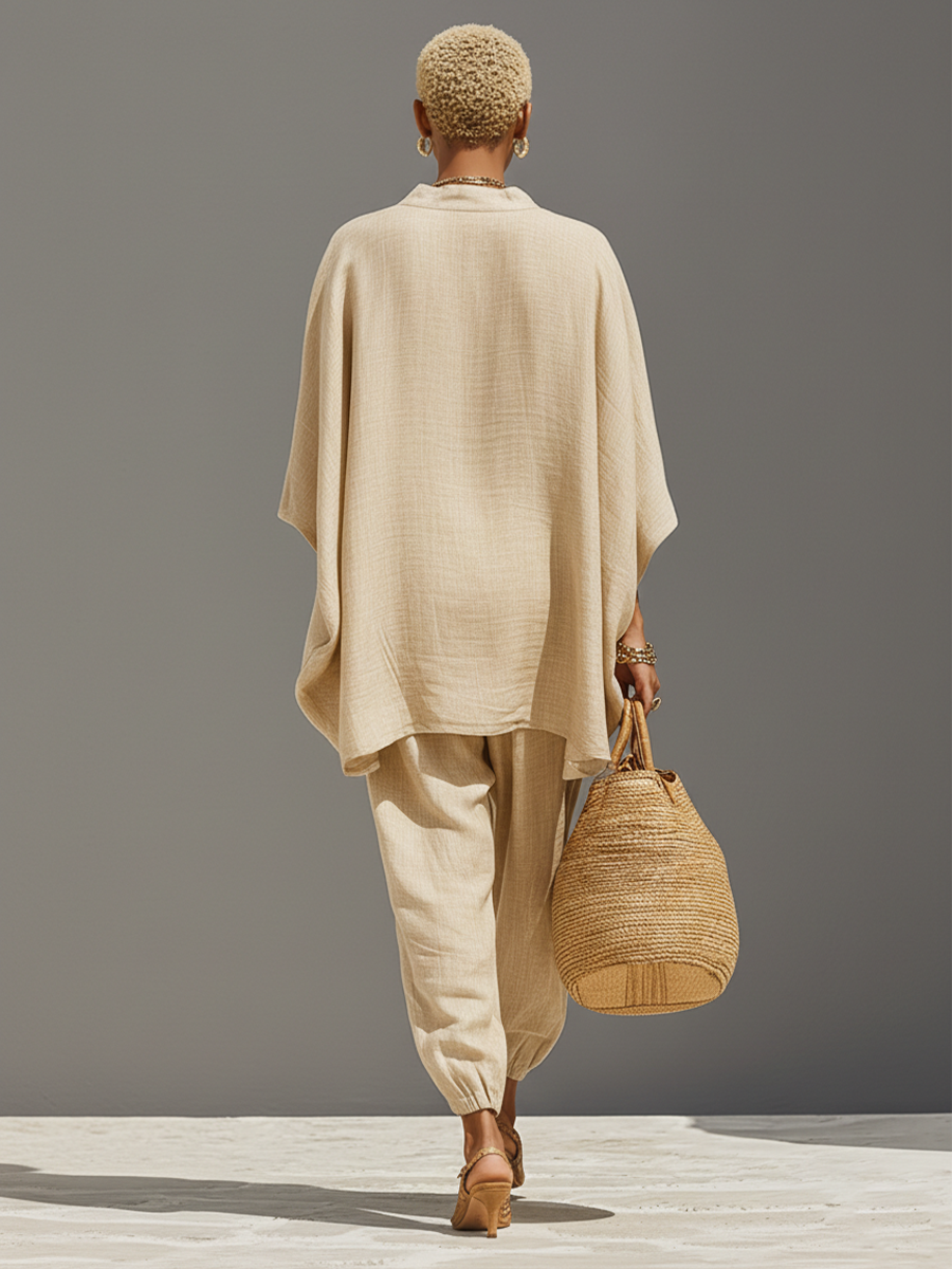 Neutral Linen Asymmetric Hem Set