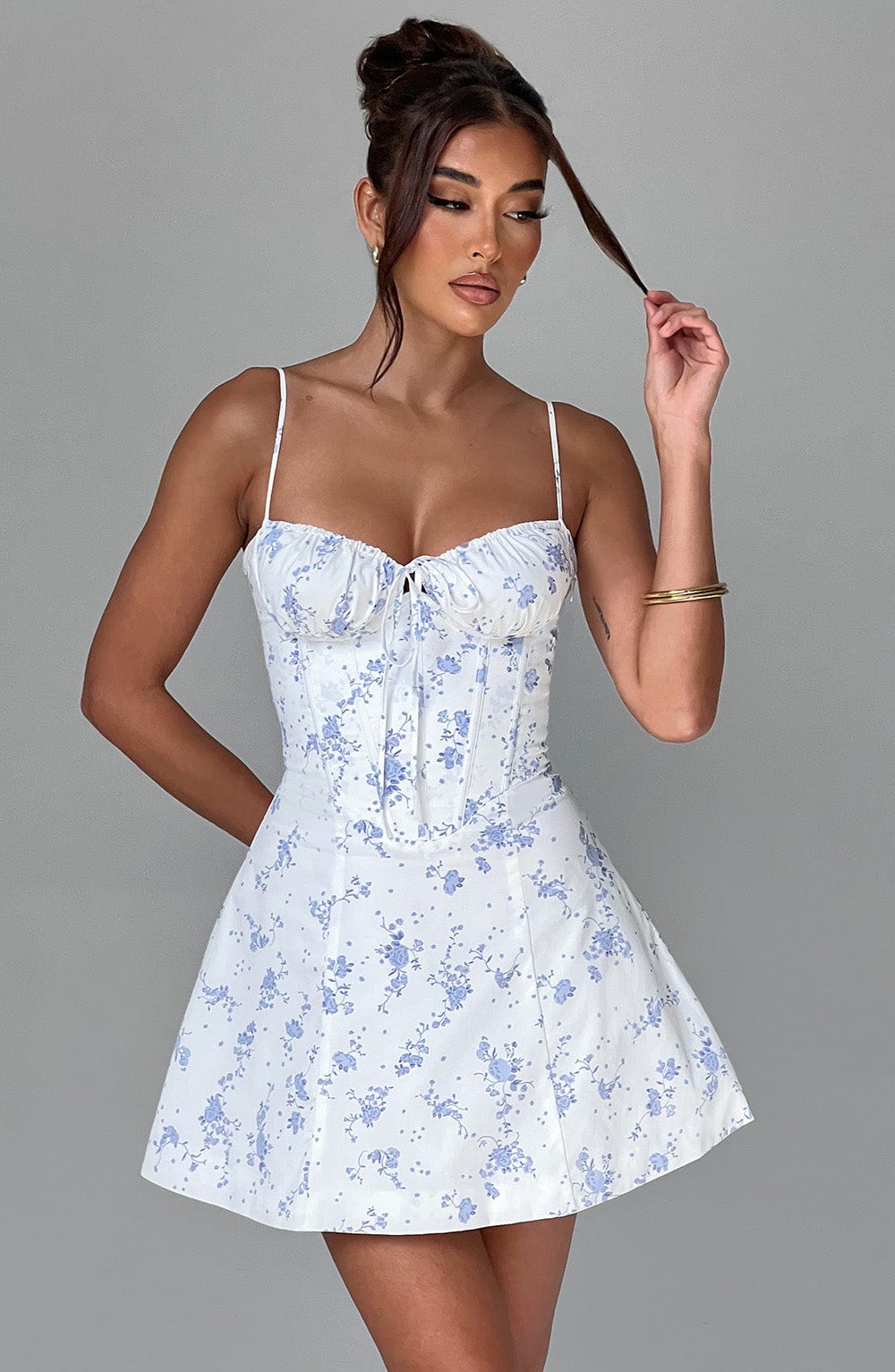 Gemma Mini Dress - Blue Ditsy Print