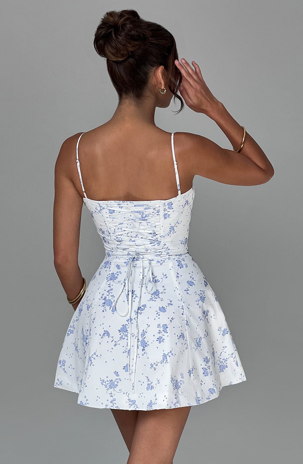 Gemma Mini Dress - Blue Ditsy Print