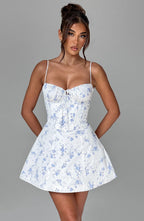 Gemma Mini Dress - Blue Ditsy Print