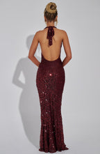 Gia Maxi Dress - Wine Lined