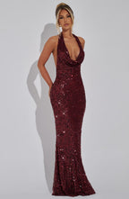 Gia Maxi Dress - Wine Lined