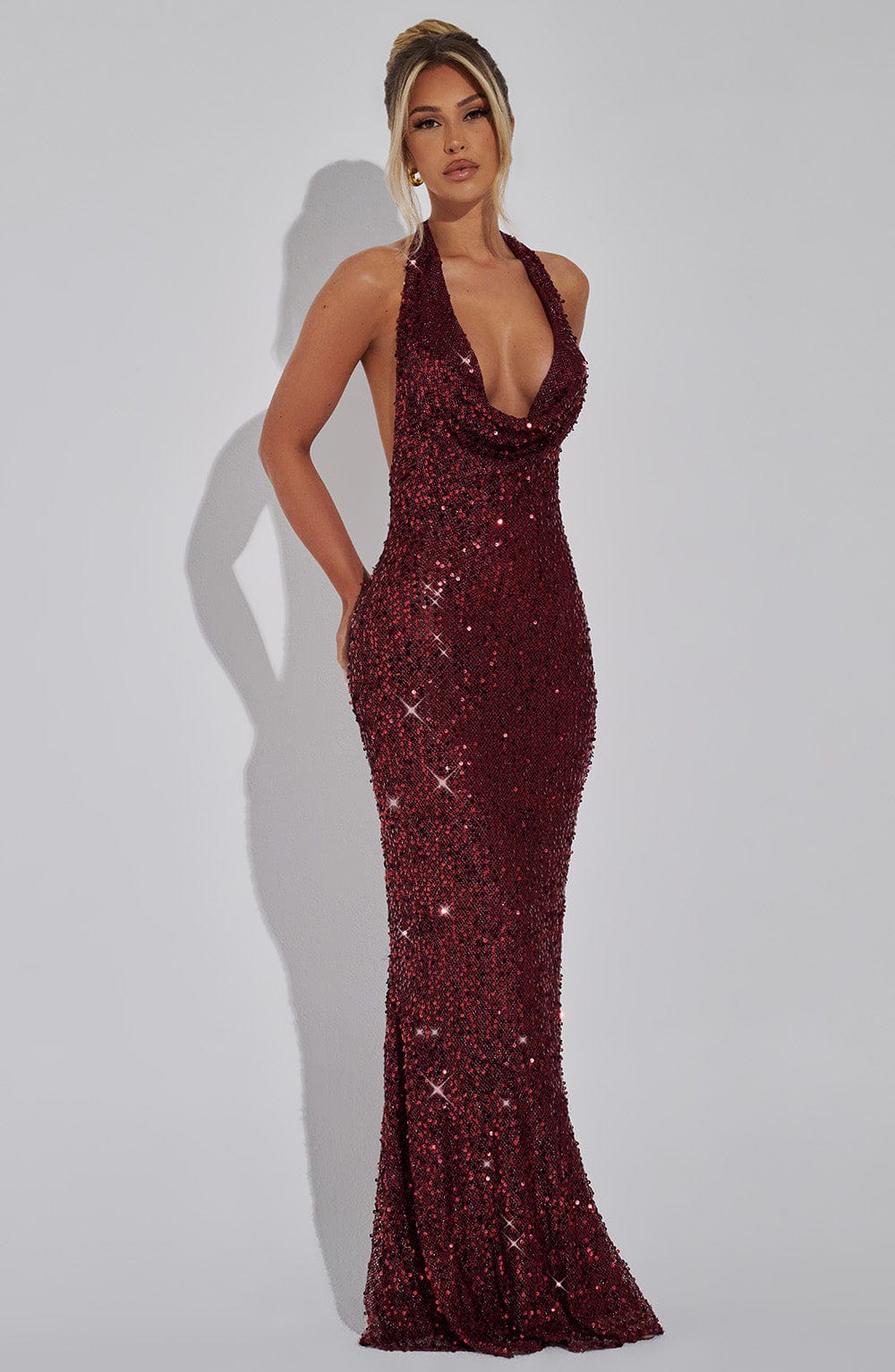 Gia Maxi Dress - Wine Lined