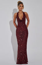 Gia Maxi Dress - Wine Lined