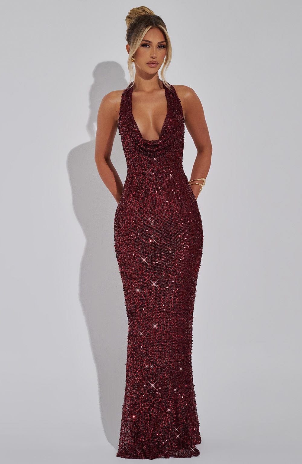 Gia Maxi Dress - Wine Lined