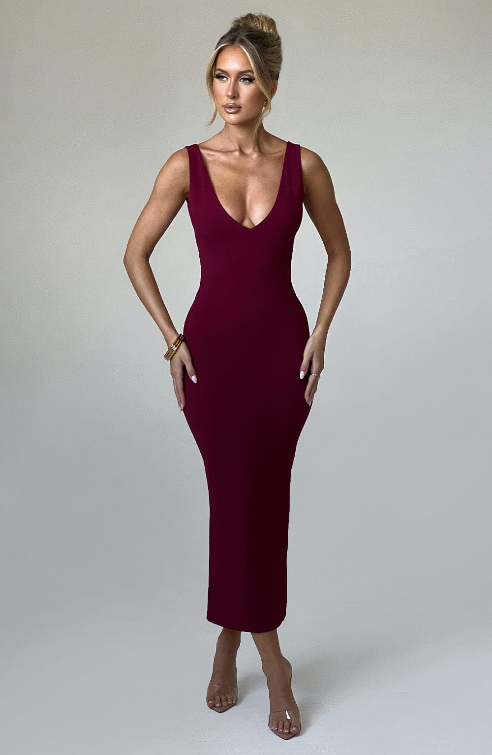 Freya Midi Dress - Burgundy