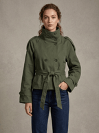 Women's High Collar Button Front Waist Tie Coat | Short