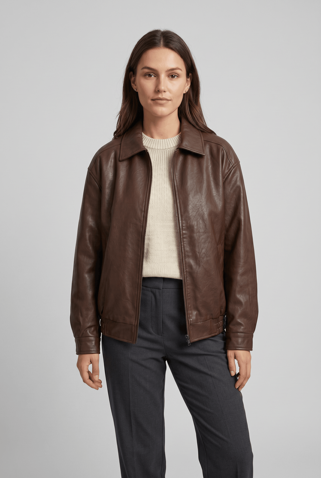 Women's Collared Oversized Zip Up Jacket | Vintage