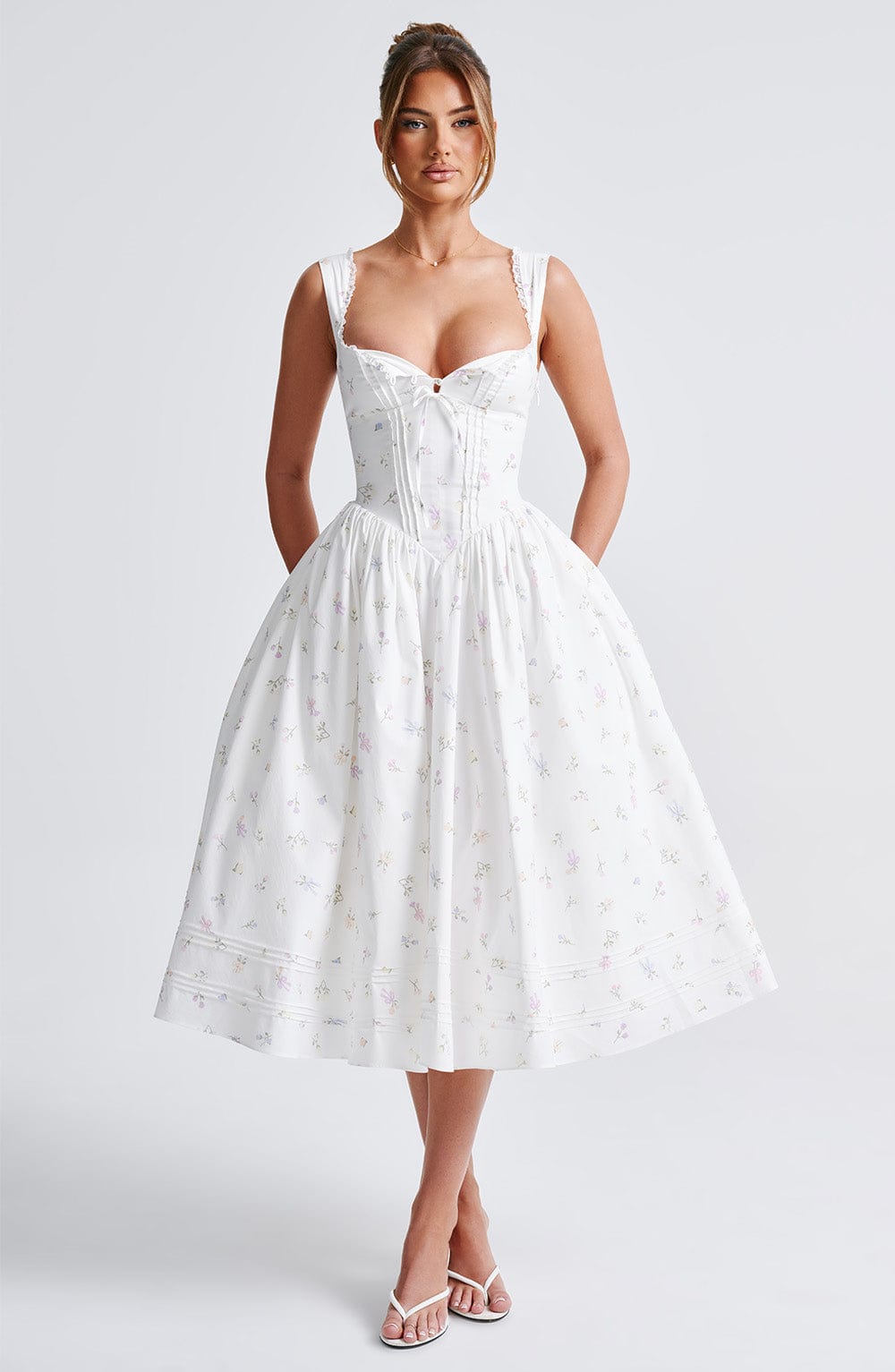 Natalie Midi Dress - White Multi Floral Print