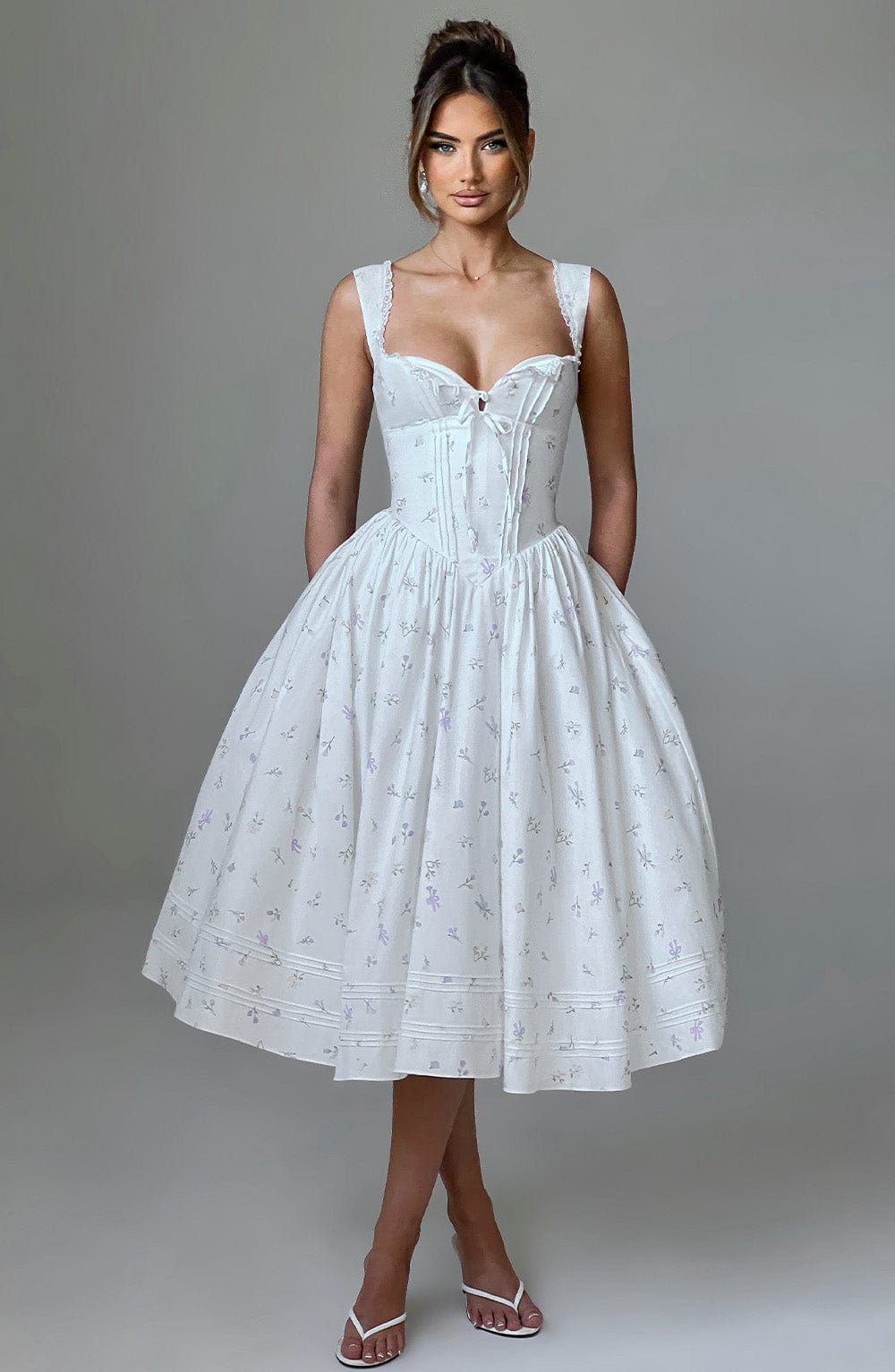 Natalie Midi Dress - White Multi Floral Print