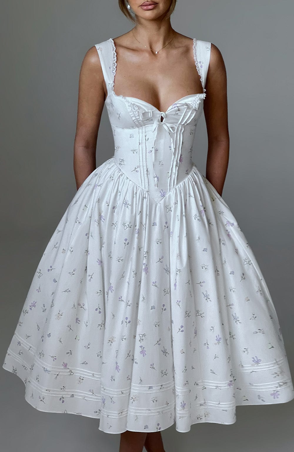 Natalie Midi Dress - White Multi Floral Print