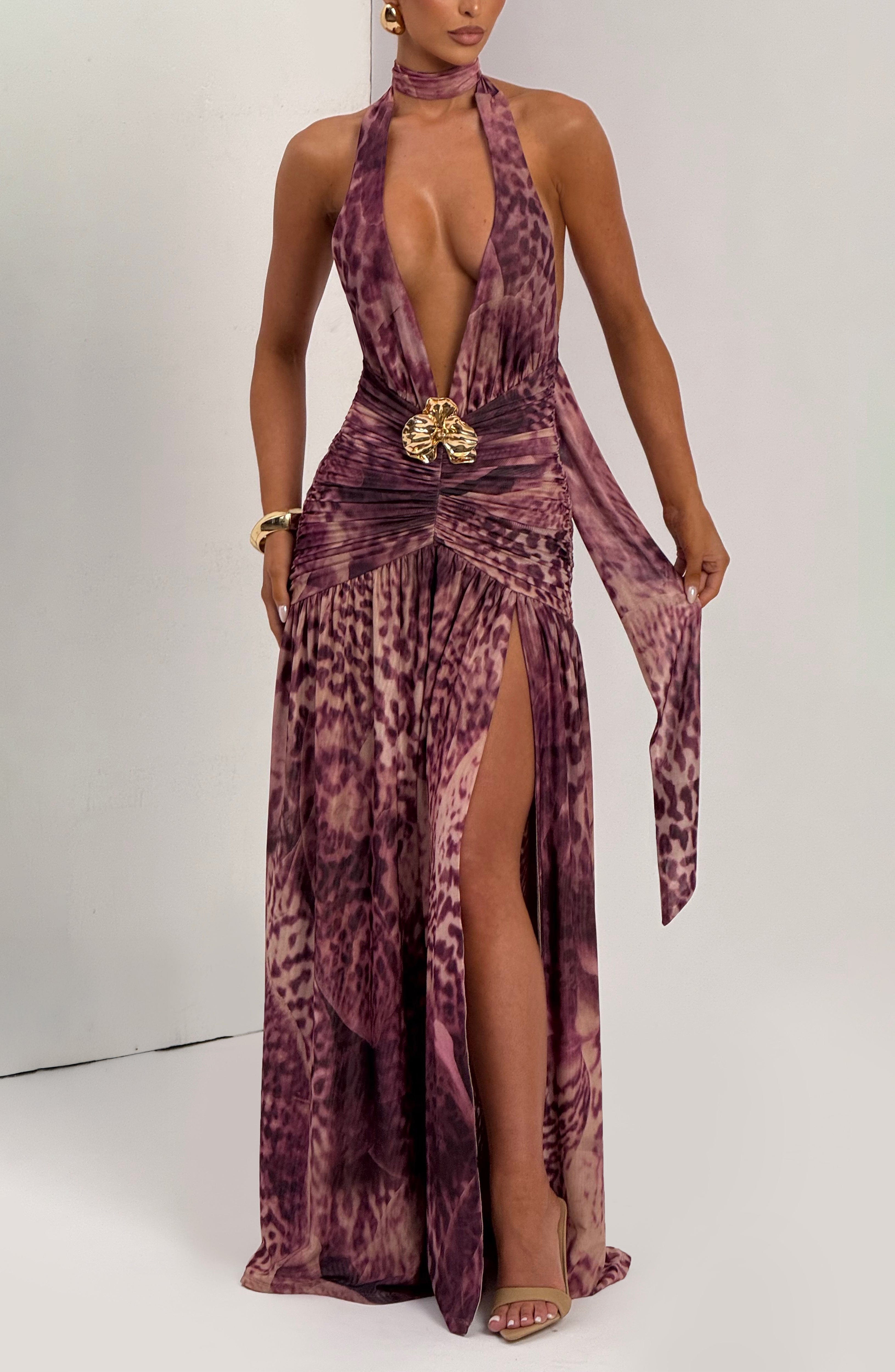 Isla Maxi Dress - Magenta Orchid Print