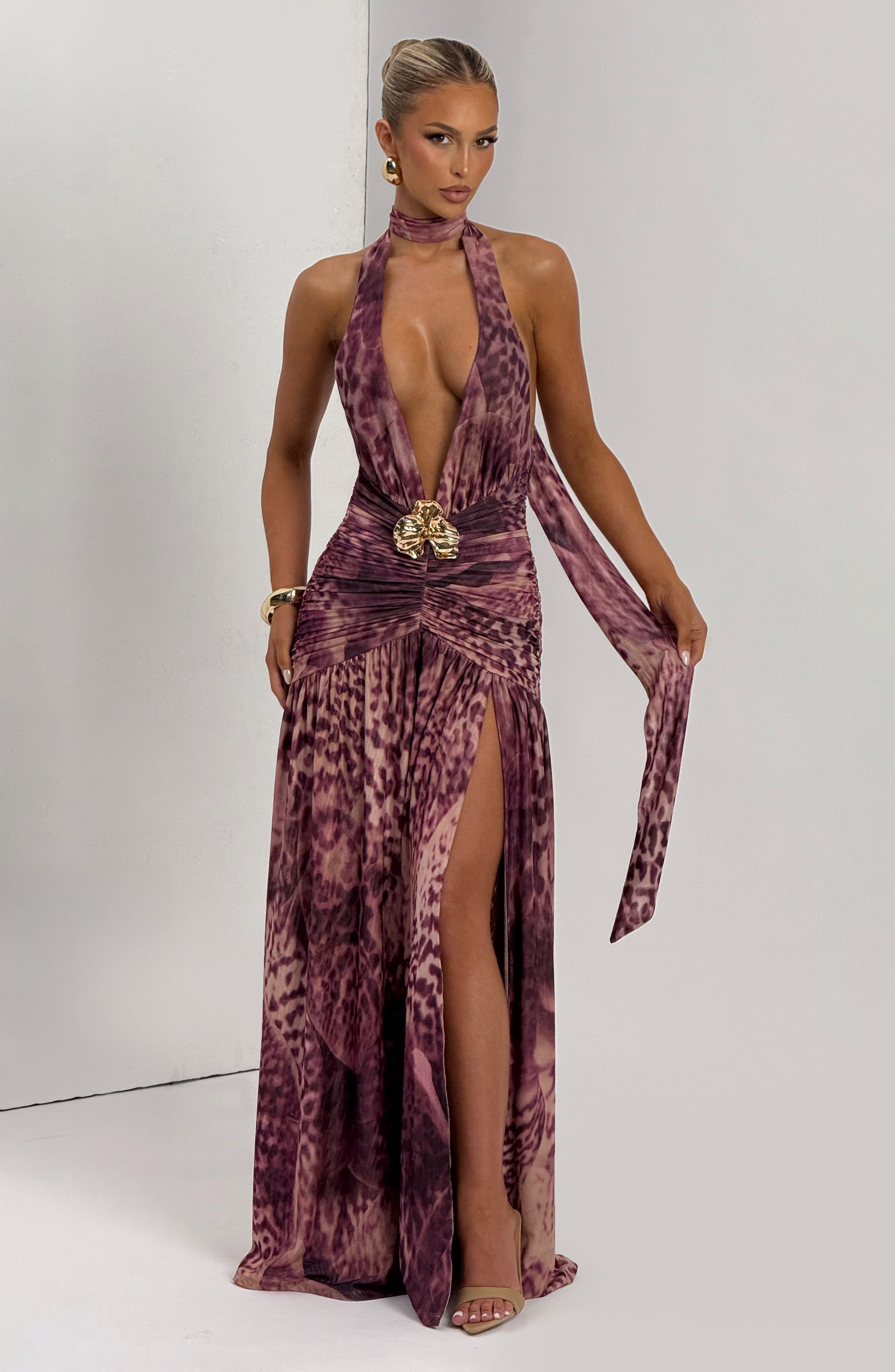 Isla Maxi Dress - Magenta Orchid Print