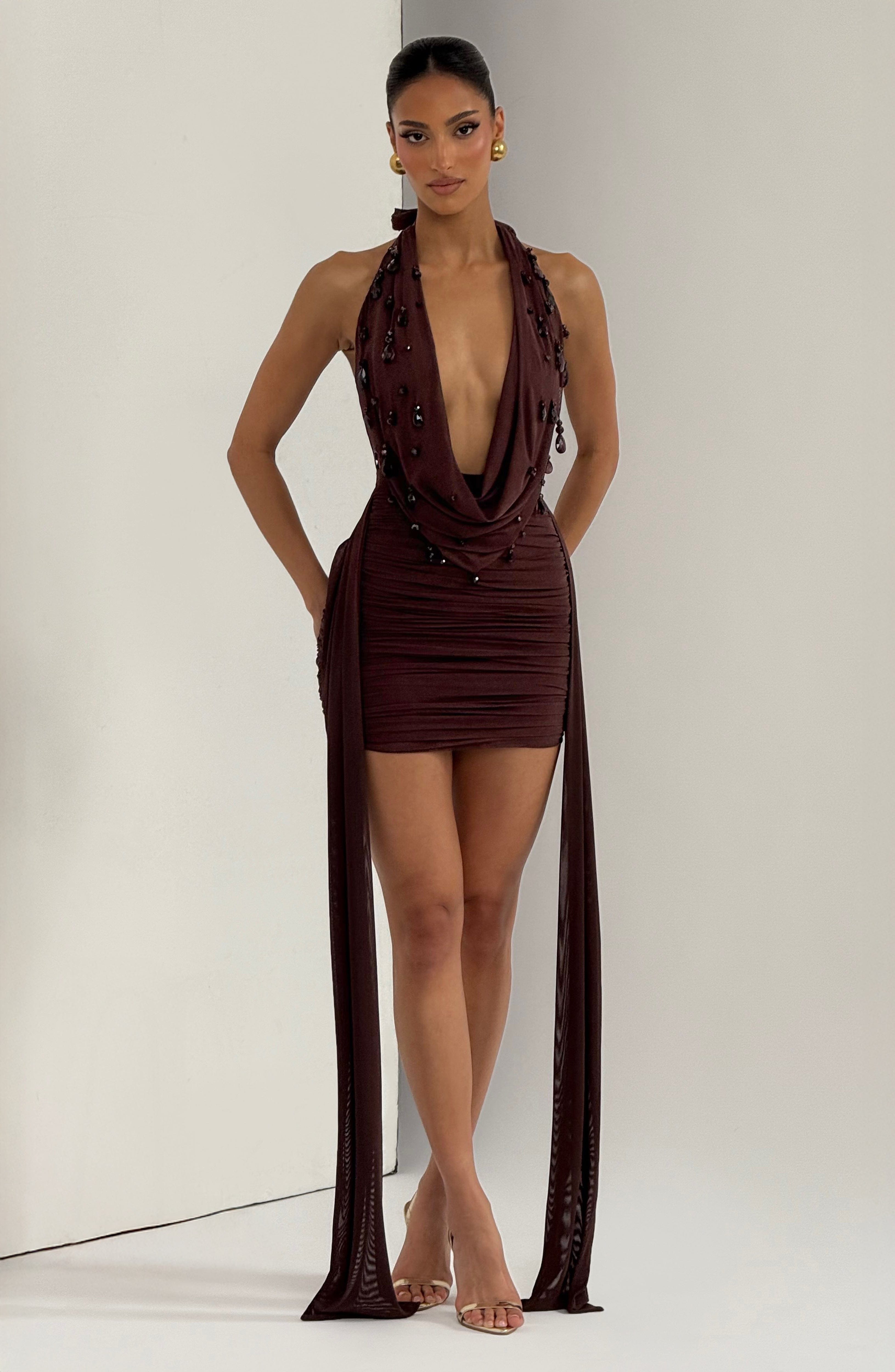 Gemma Mini Dress - Plum Brown
