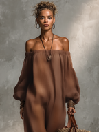 Linen Strapless Long-Sleeve Jumpsuit