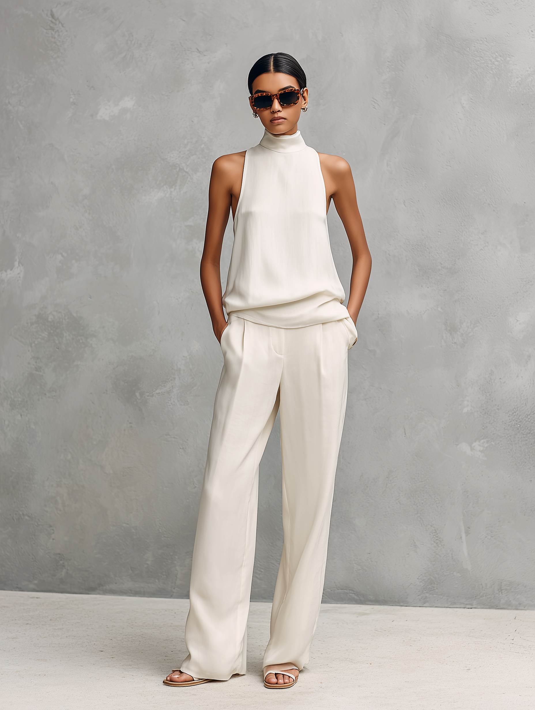 Cotton Linen Round-Neck Sleeveless Top & Trousers Set