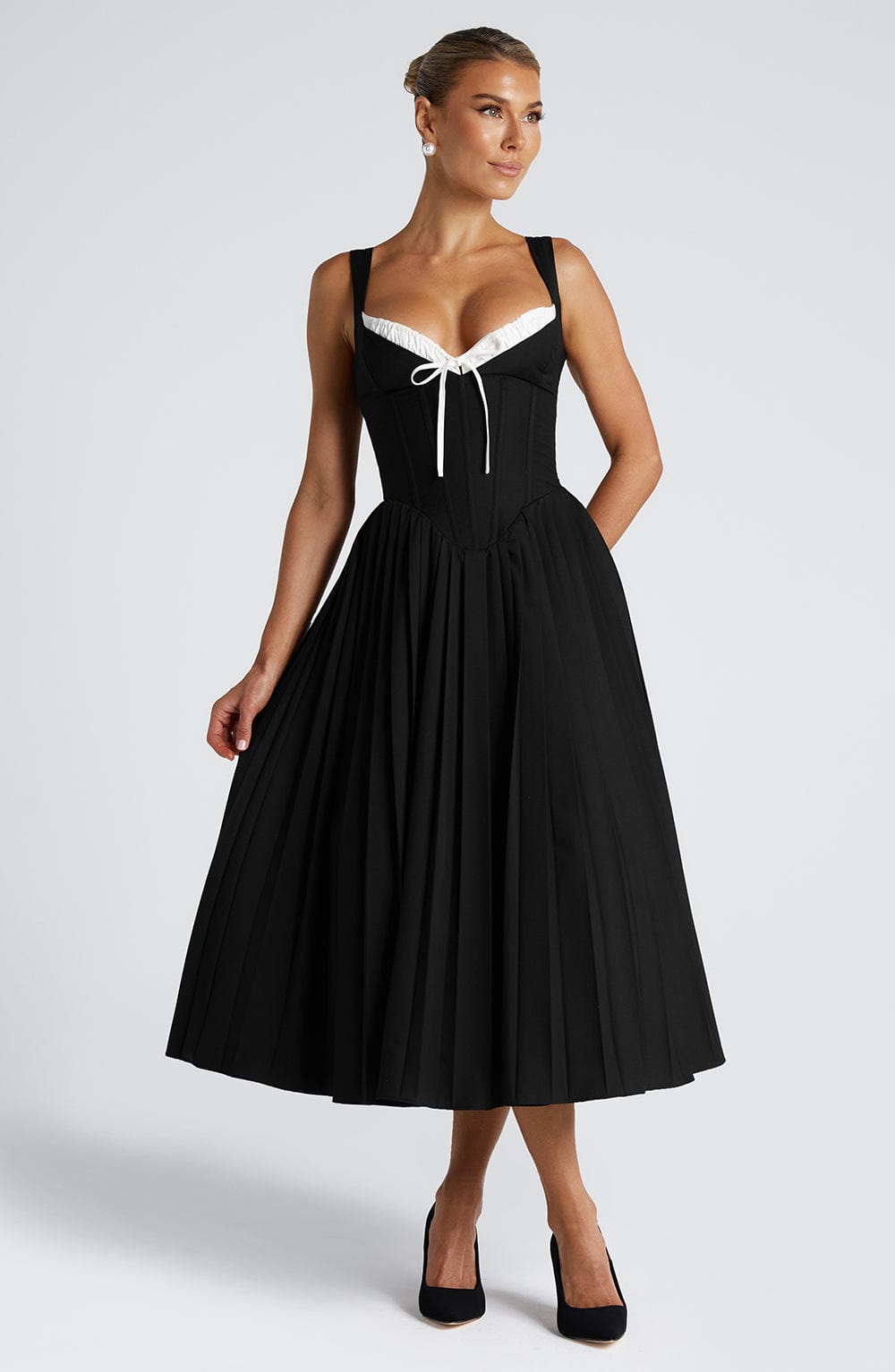 Amber Midi Dress - Black/White