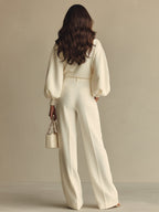 Ivory Ribbed Crew Neck & High-Waist Set