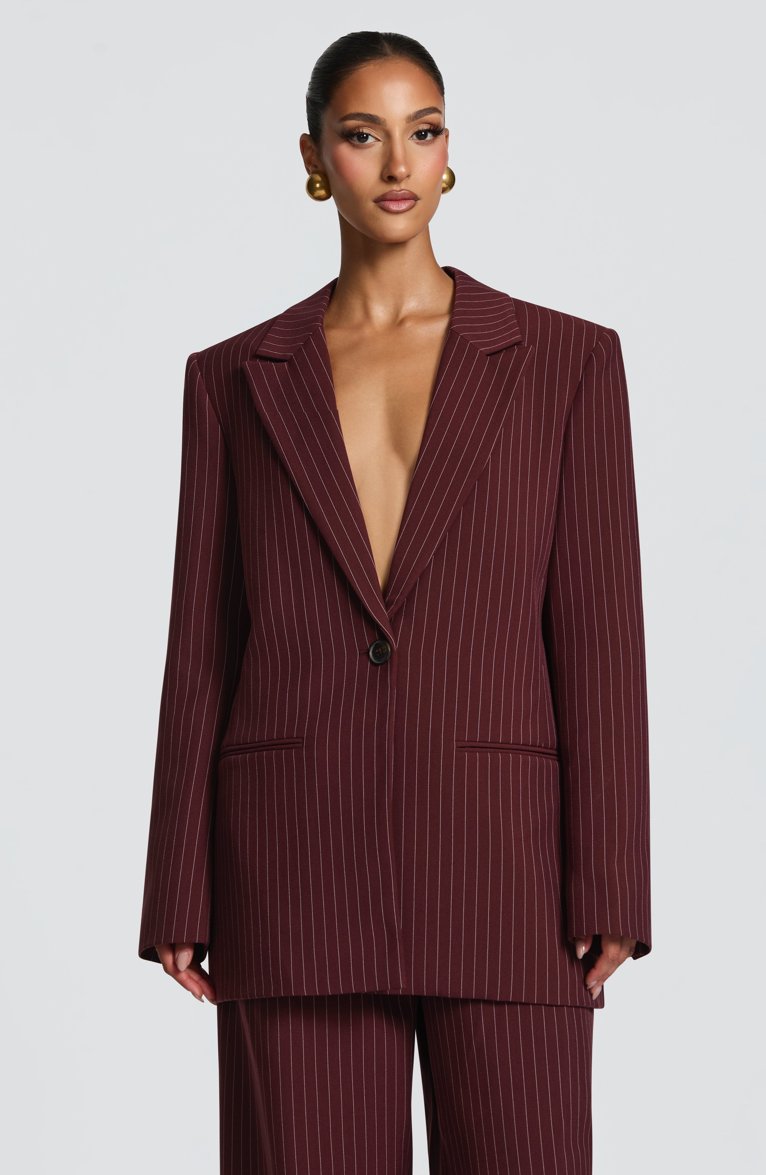 Charlotte Blazer - Burgundy Pinstripe