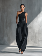 Knit Top & Acetate Wide-Leg Pants