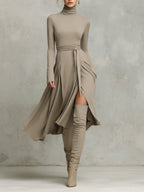 Knit Fitted Long Sleeve Midi Dress