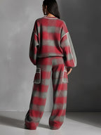 Plaid Color-Block Piping Pantsuit Set
