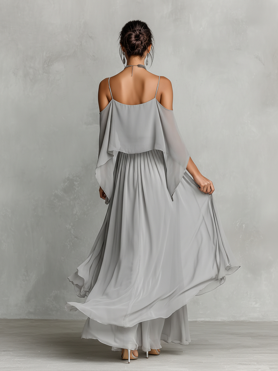 Chiffon Cold-Shoulder Flared Set