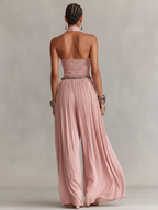 Blush Halter Neck Pleated Ruched Jumpsuit