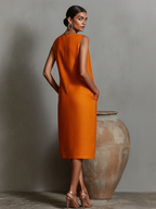 Orange Linen Sleeveless Shift Dress