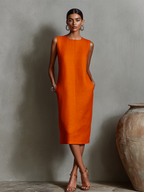 Orange Linen Sleeveless Shift Dress